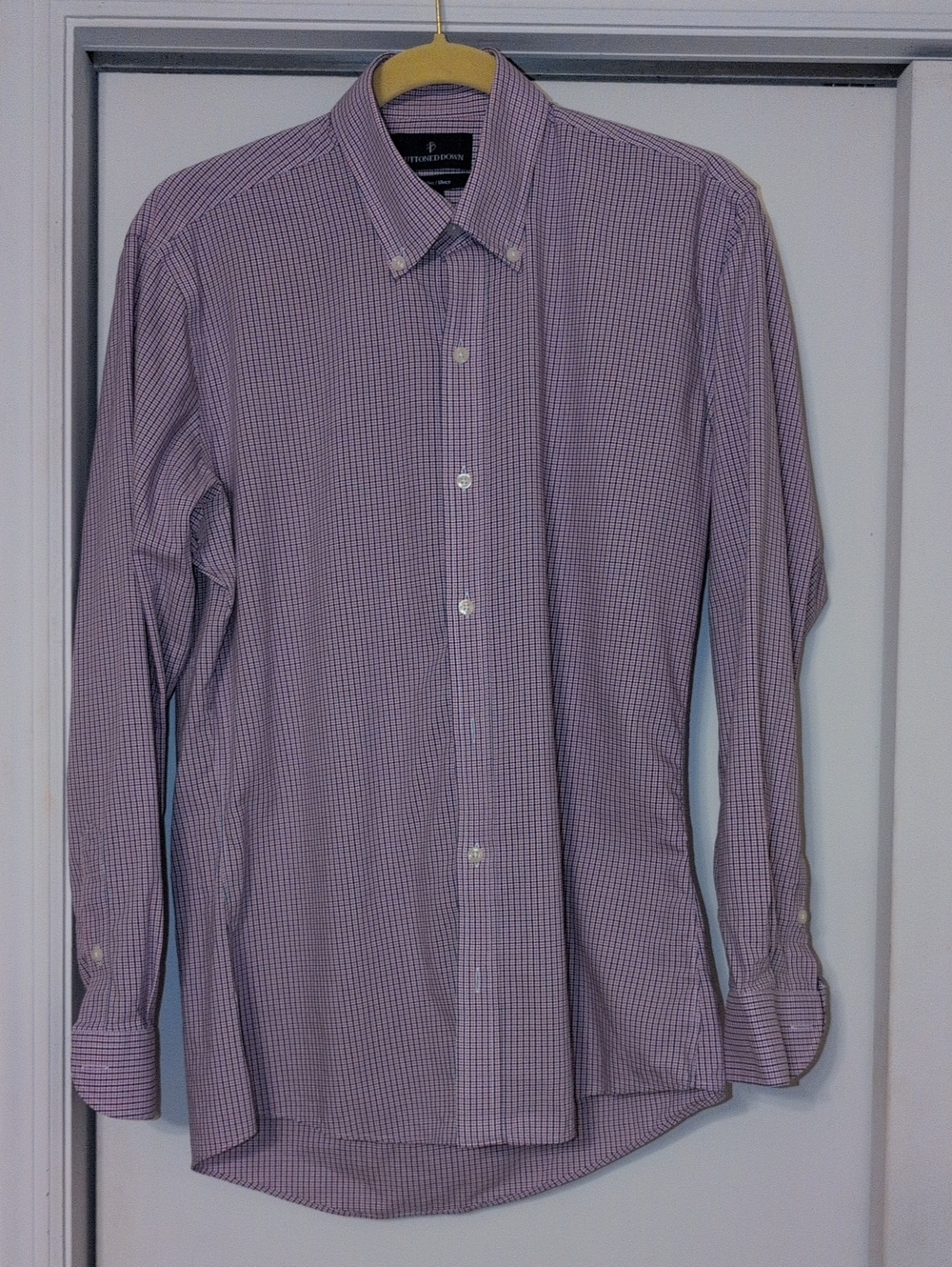 ButtonedDown Men's Slim  15 1/2 33 Pink Lavender Check Button-Down Dress Shirt